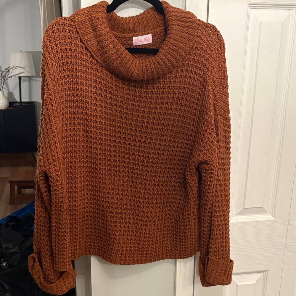 Pink Lily Rust Cowl Neck Sweater